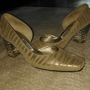 Vintage Timothy Hitsmsn gold shoes with clear heel